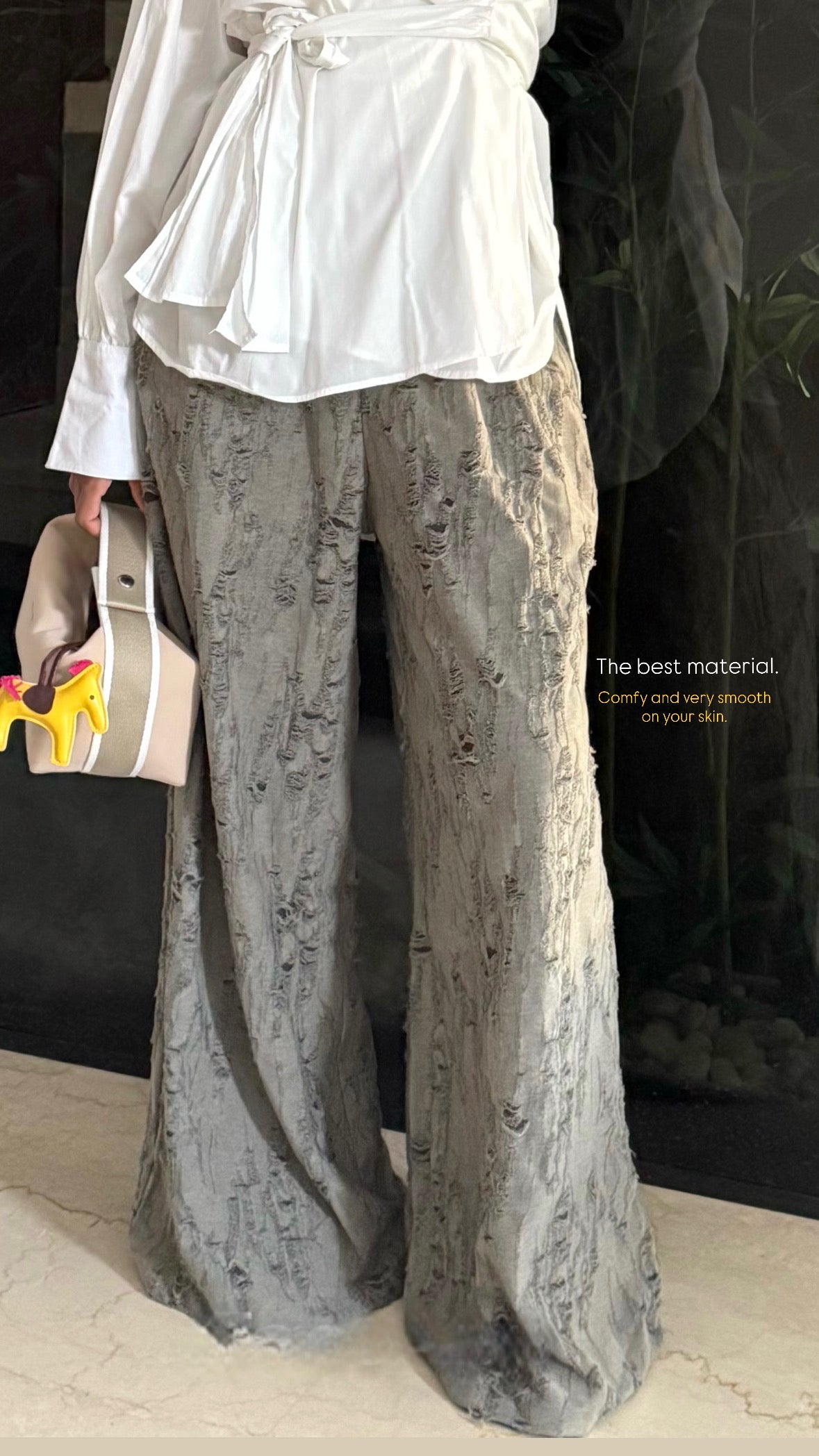 Crinkle Jacquard Wide-Leg Pants , olive
