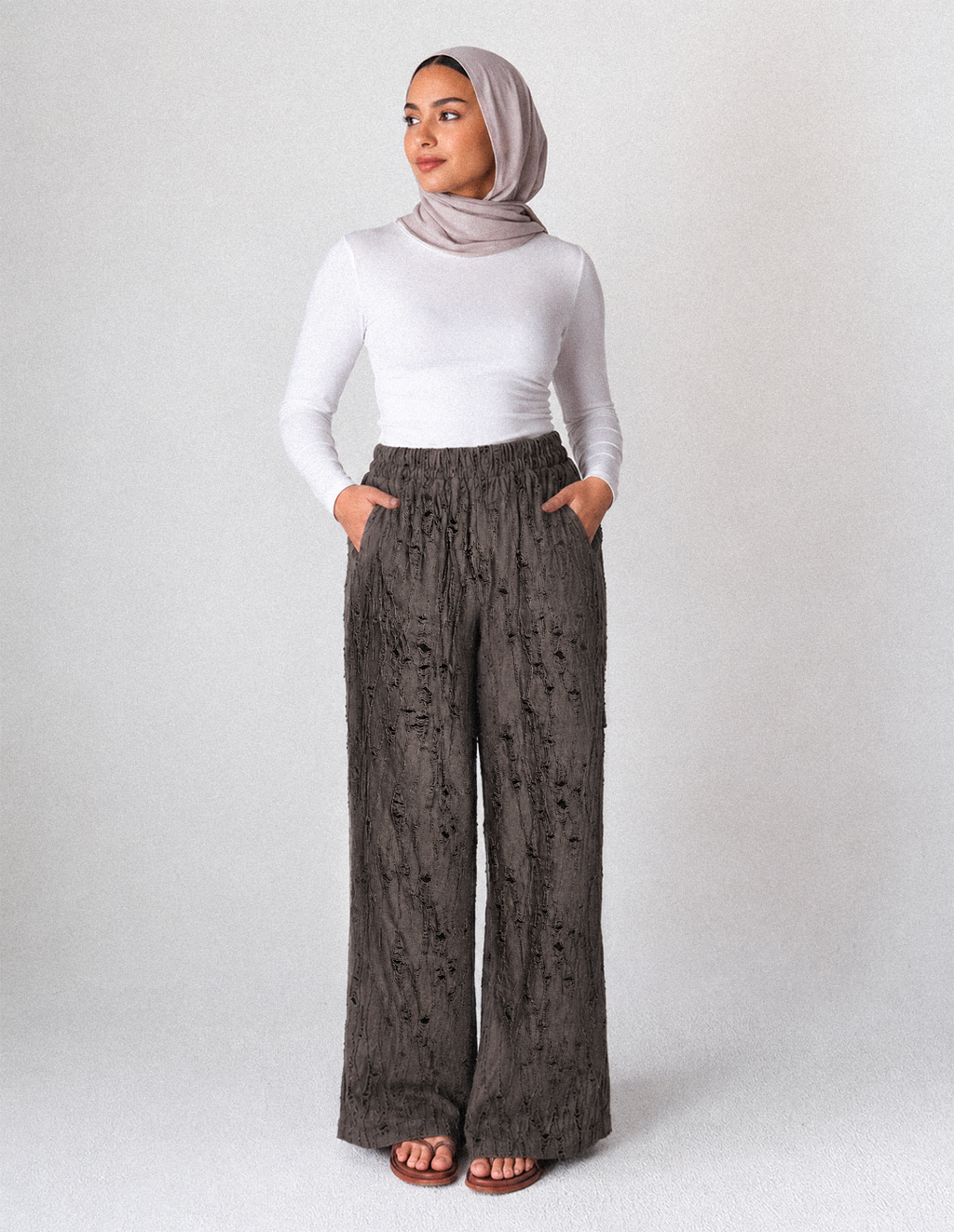 Crinkle Jacquard Wide-Leg Pants