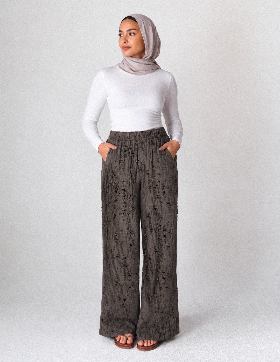 Crinkle Jacquard Wide-Leg Pants , olive