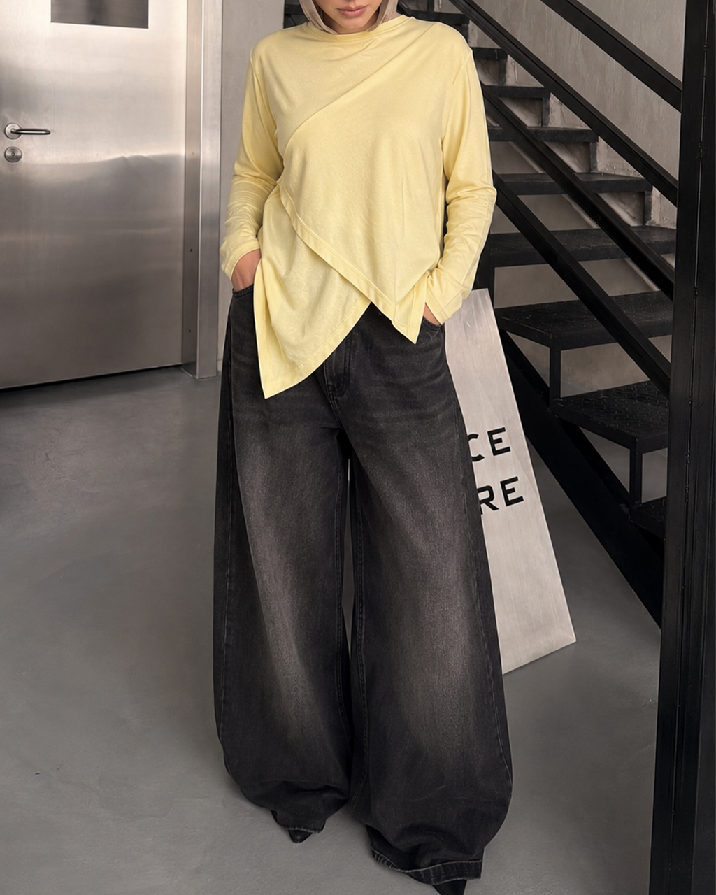 Asymmetrical cotton yellow butter blouse
