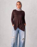 Asymmetrical cotton brown blouse