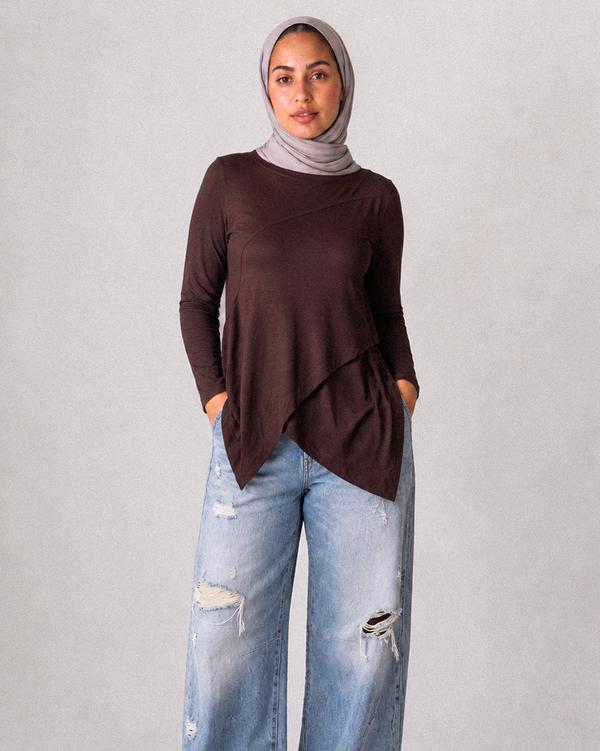 Asymmetrical cotton brown blouse