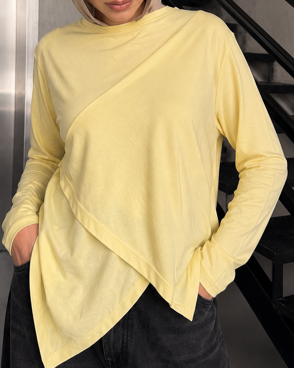 Asymmetrical cotton yellow butter blouse