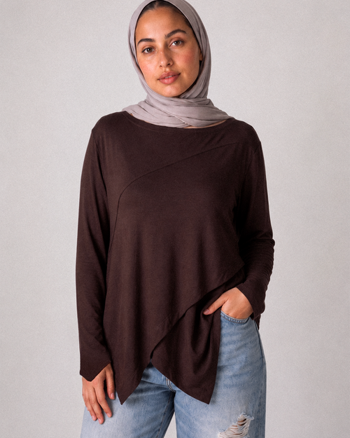 Asymmetrical cotton brown blouse
