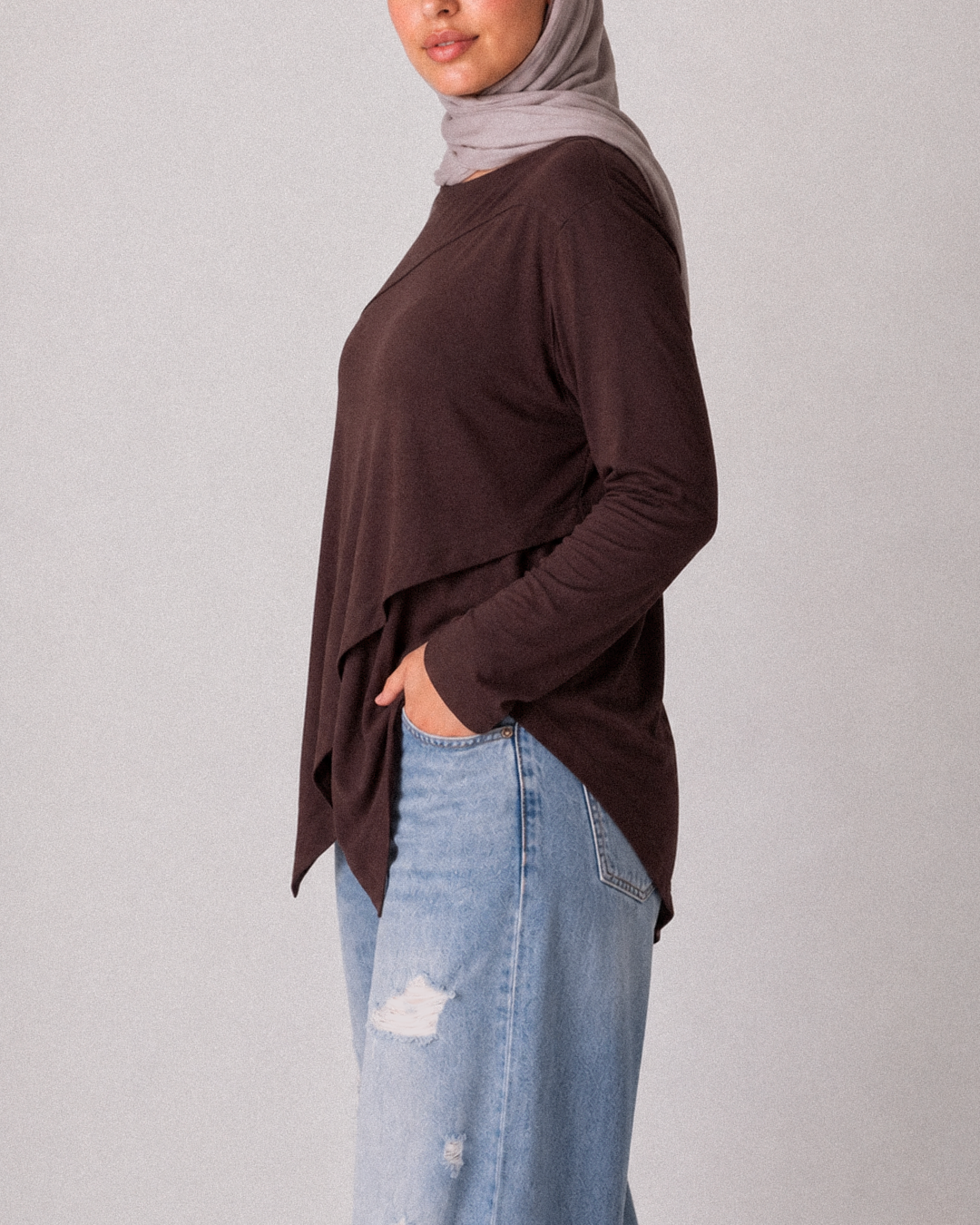Asymmetrical cotton brown blouse
