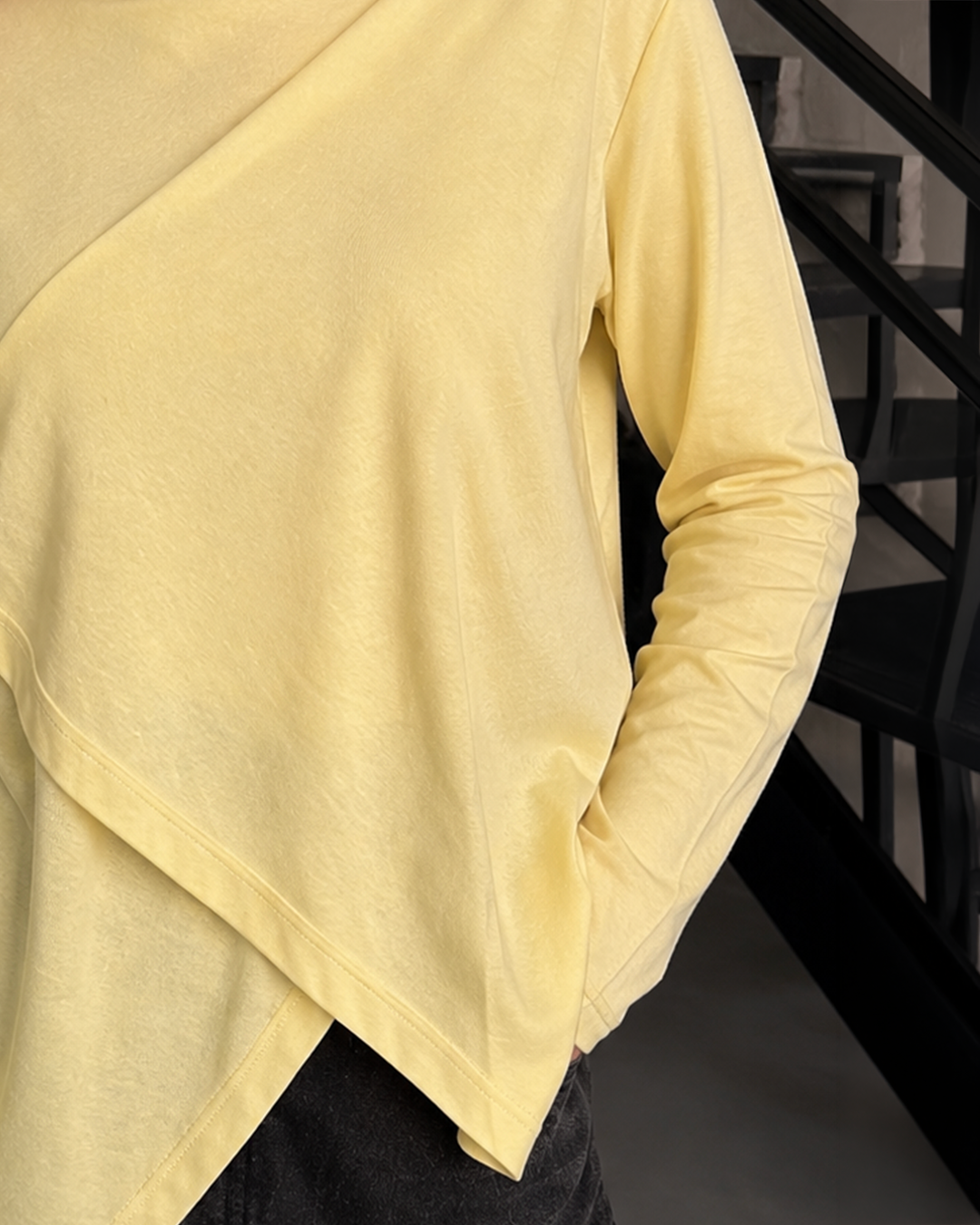 Asymmetrical cotton yellow butter blouse
