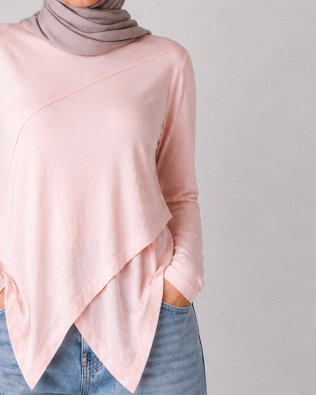 Asymmetrical cotton pink blouse
