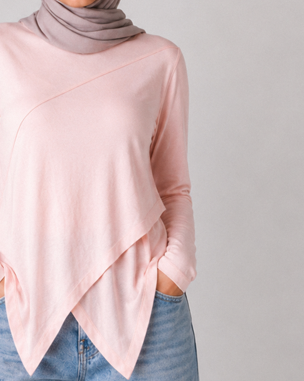 Asymmetrical cotton pink blouse
