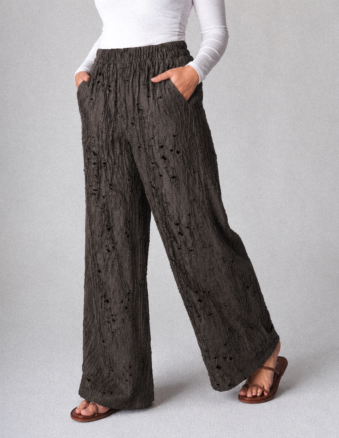 Crinkle Jacquard Wide-Leg Pants