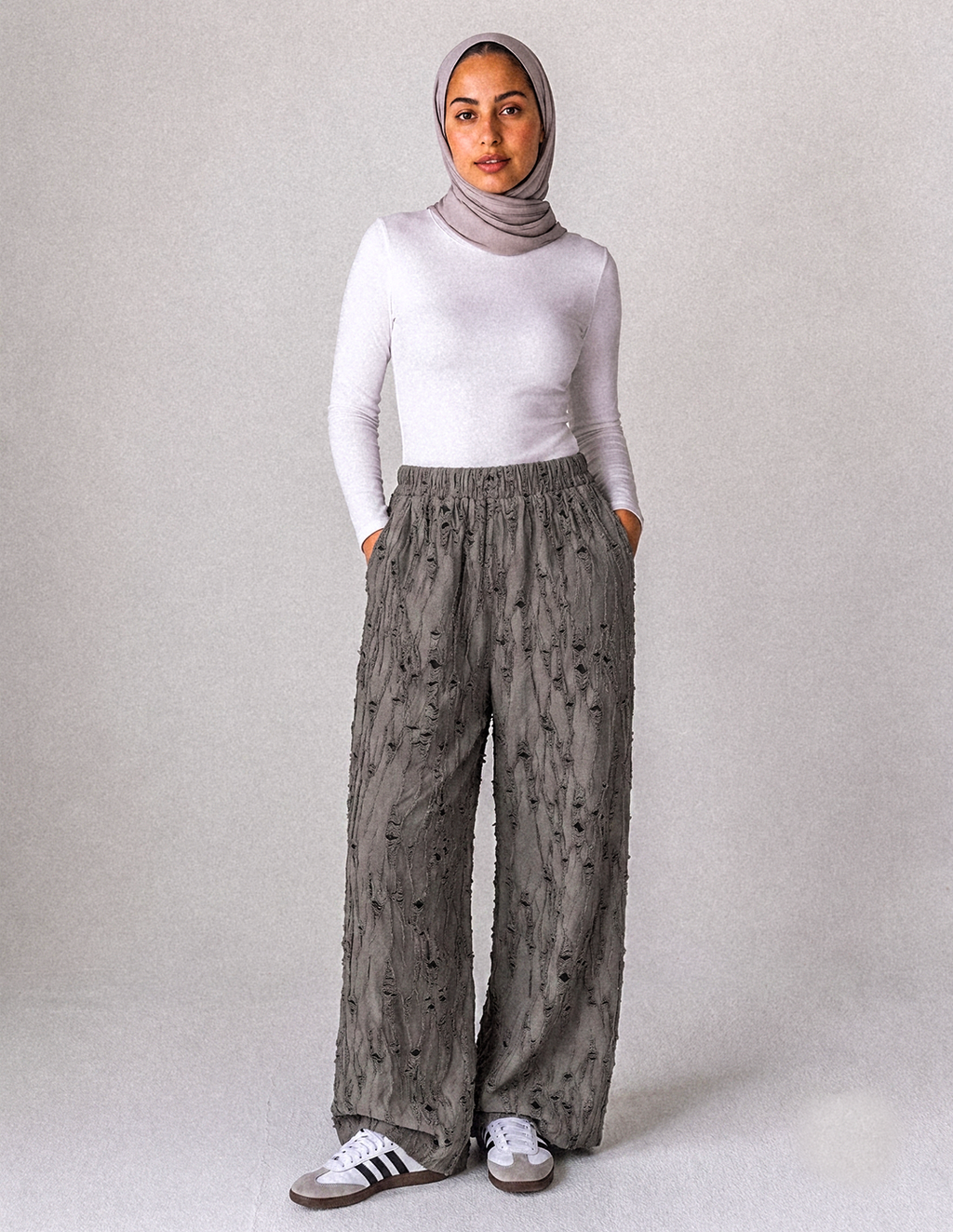 Crinkle Jacquard Wide-Leg Pants