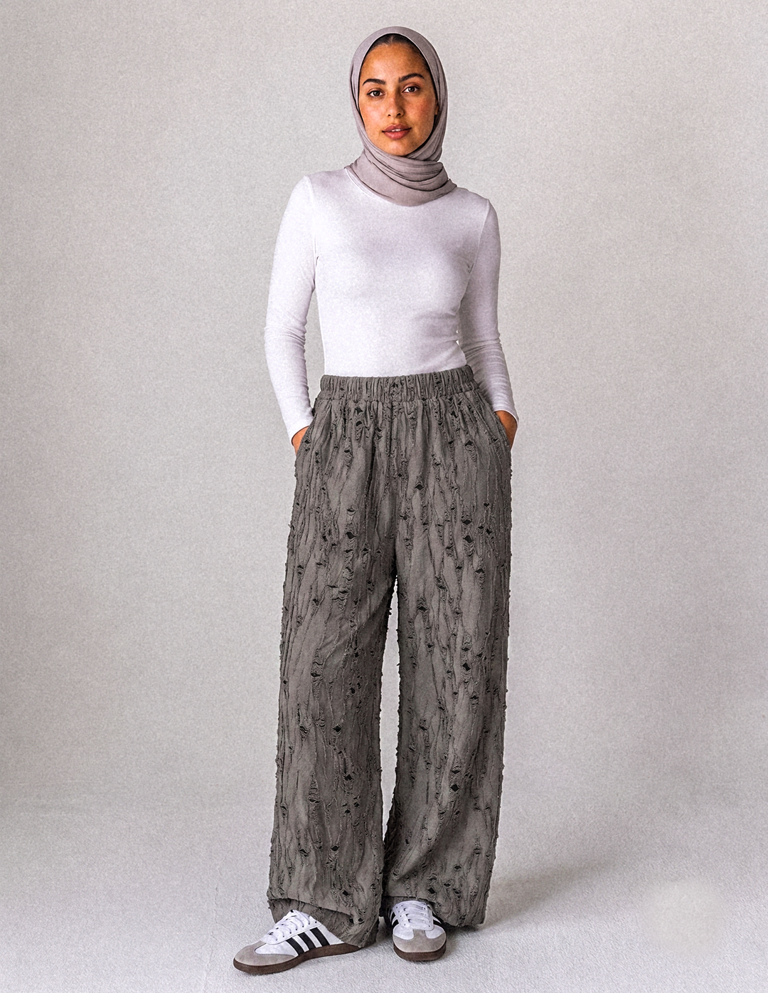 Crinkle Jacquard Wide-Leg Pants , olive