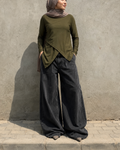 Asymmetrical cotton olive blouse