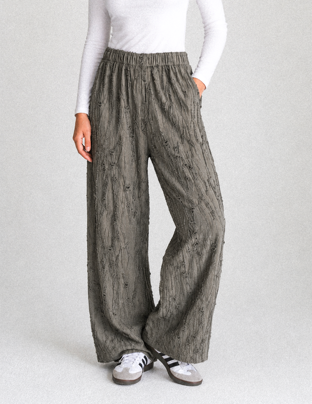 Crinkle Jacquard Wide-Leg Pants , olive