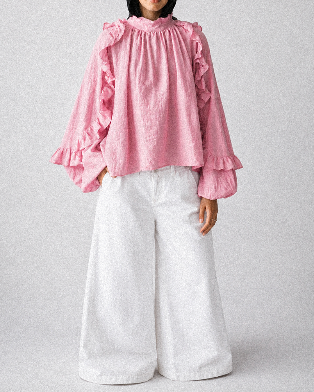 Miral ruffle linen blouse pink