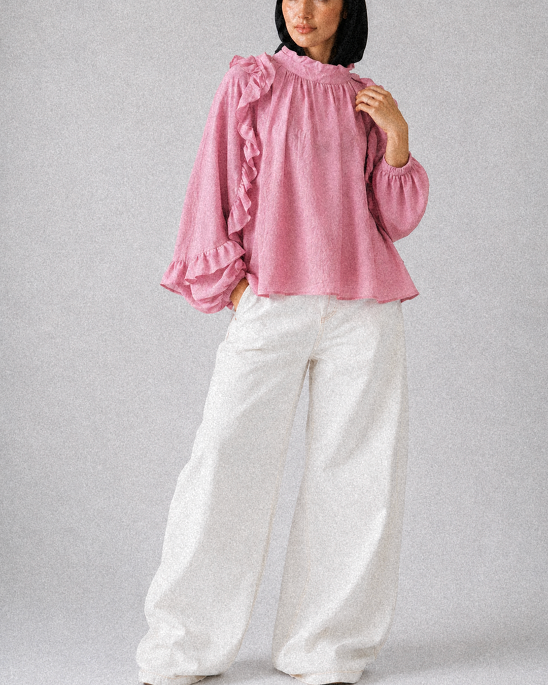 Miral ruffle linen blouse pink