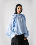 Miral linen ruffle blouse babyblue