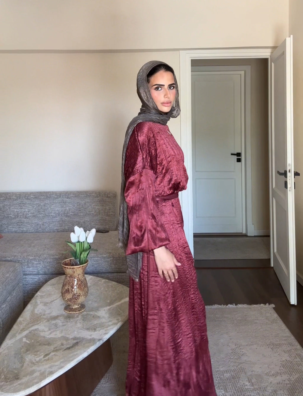 Crushed soare dress - red wine