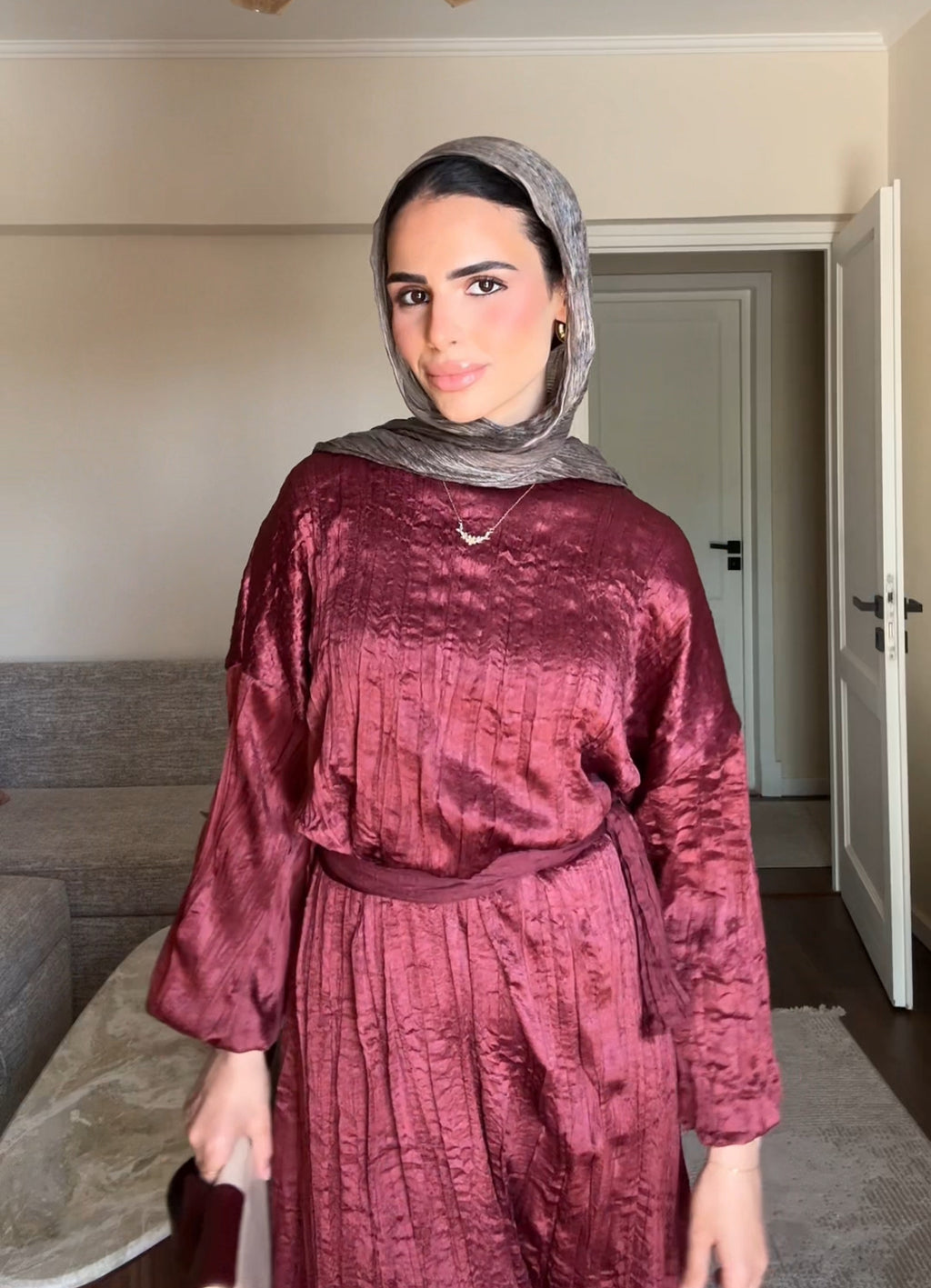 Crushed soare dress - red wine